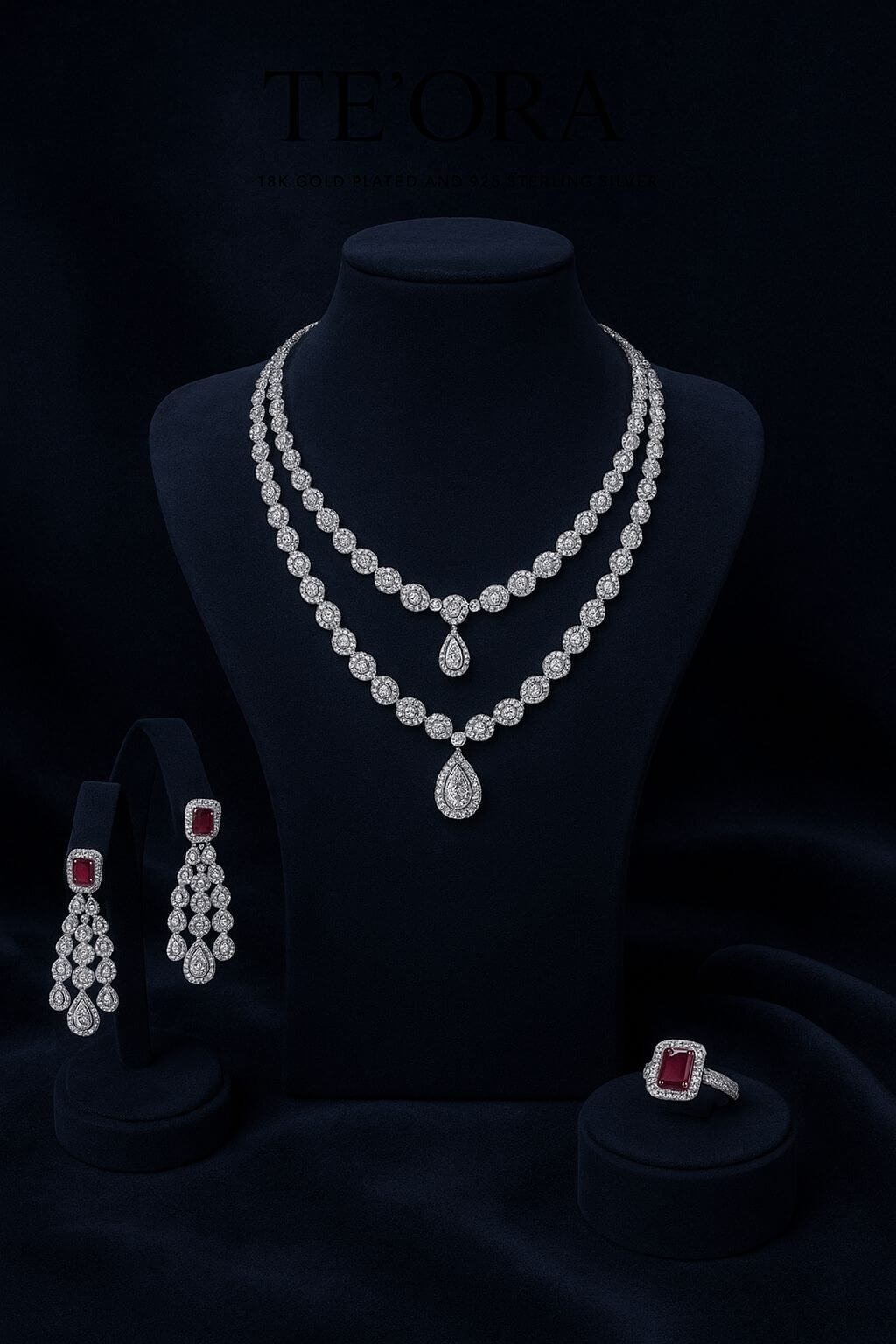18K Gold Royal Grace Ruby Drop & Diamond Set